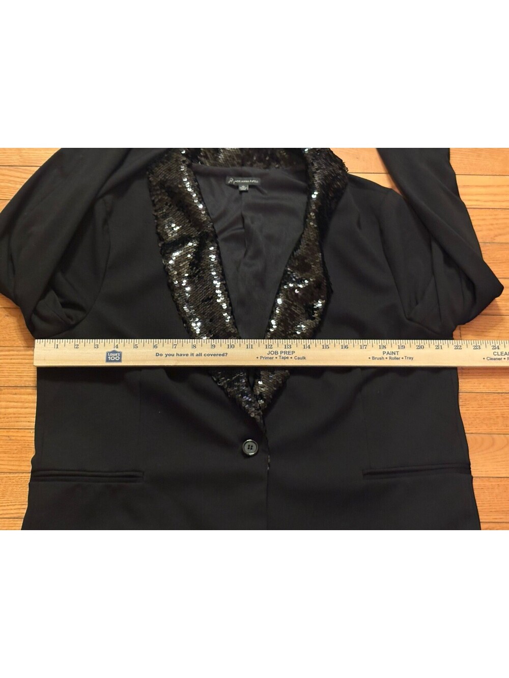 Adrianna Papell Sequin Shawl Collar Ponte Blazer Size XL Black - Picture 7 of 8